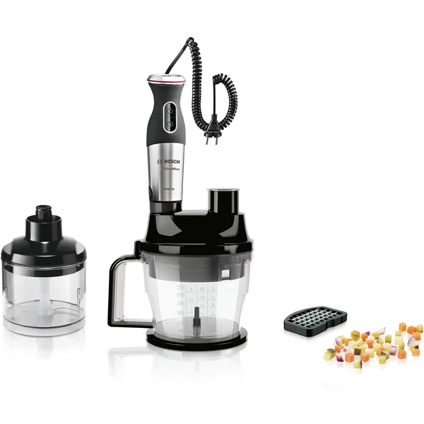 Погружной блендер 1000 ватт (+кубикорезка, насадки для шинковки овощей, измельчитель 0,5л, измельчитель 1,25л, тестомес, венчик, стакан)
