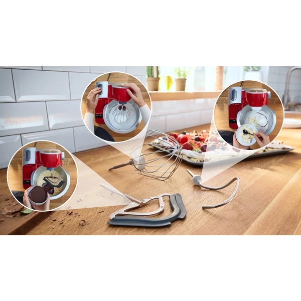 Кухонный комбайн 1000 ватт со встроенными весами и таймером (+овощерезка, блендер) красный - изображение 6