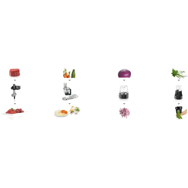 Кухонный комбайн 1000 ватт (+измельчитель, блендер 0,5л, мясорубка, соковыжималка для цитрусовых) серый - изображение 6